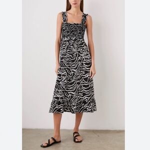 Rails size M RUMI midi dress contour lines black cotton smocked square neck
